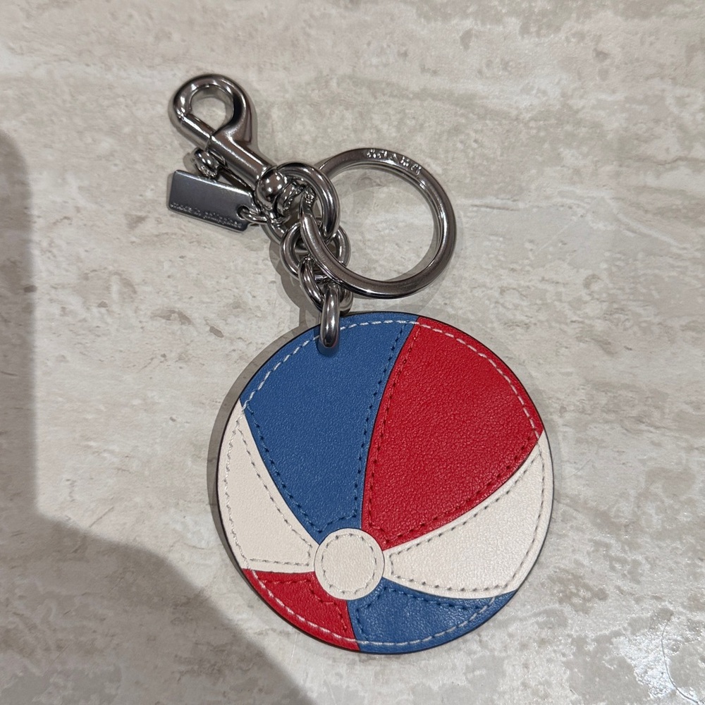 Coach Beach Ball Leather Keychain with Silver Accents